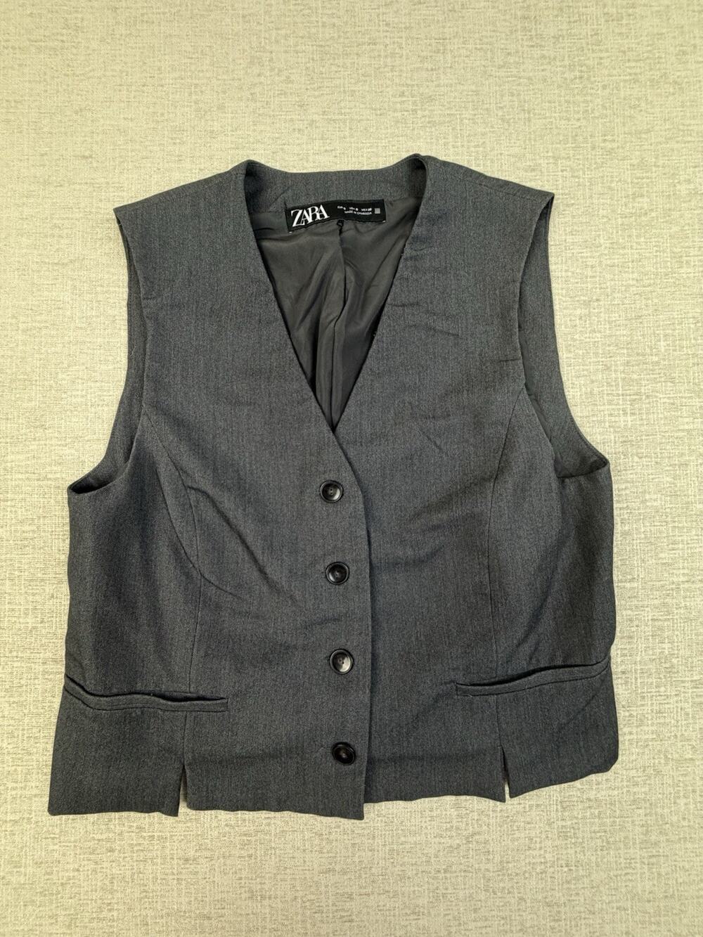 Zara Tailored Vest Women’s Small Charcoal Gray Button Front Waistcoat